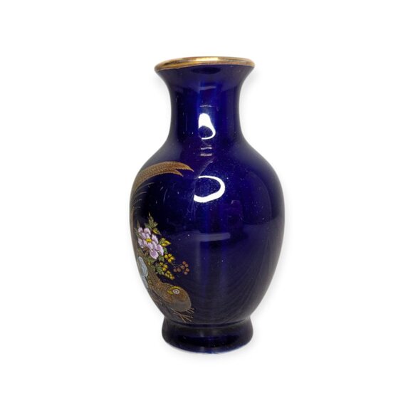 Vintage Blue Floral & Bird Glazed Porcelain Made in Japan Small Bud Vase - Picture 4 of 8